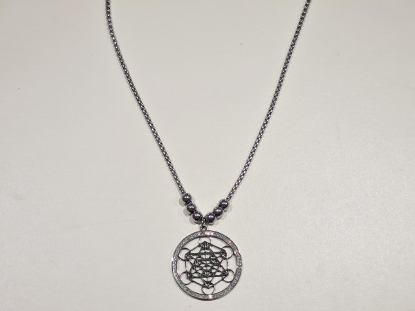 collier metatron argenté strass acier inoxydable